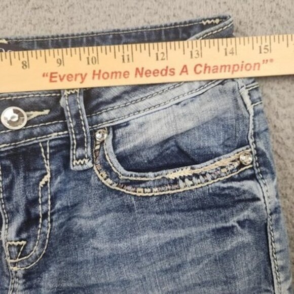 VIGOSS Jeans Women 3/4 Heritage Low Rise Chelsea Capri Heavy Embroidered Pocket - Picture 6 of 11